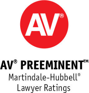 A red circle with the words av preeminent martindale-hubbell lawyer ratings underneath.